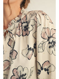 All That Glitters Floral Peasant Top with Gold Speckled Details