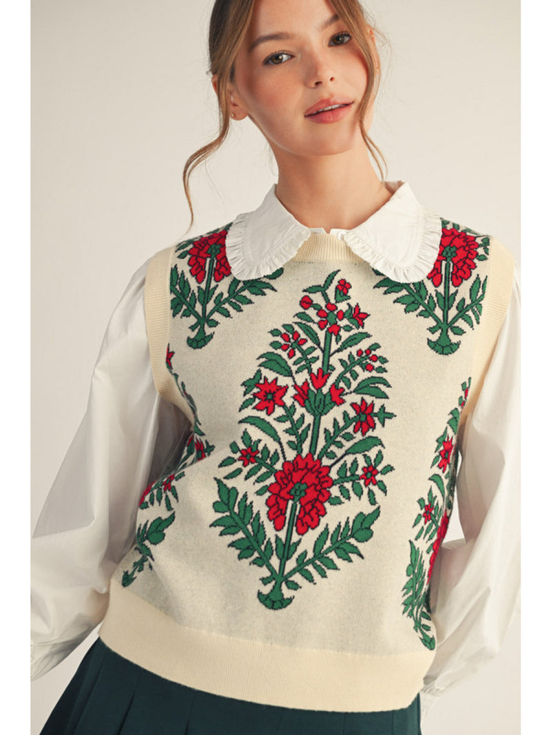 Holiday Heirloom Floral Knit Sweater Vest / Top