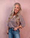 Boardwalk Breeze 3/4 Sleeve Striped Top - Denim and Coral