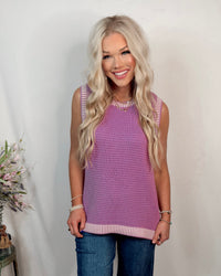 Boardwalk Berry Contrast Knit Top - Orchid