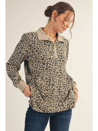 Laid Back In Leopard Half Zip Pullover