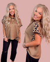 Wild Rouge Leopard Trim Detail Everyday Blouse - Taupe