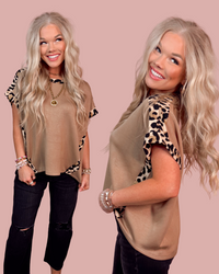 Wild Rouge Leopard Trim Detail Everyday Blouse - Taupe