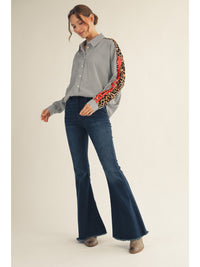 Taking Chances Chic Cheetah Striped Contrast Button Up Blouse