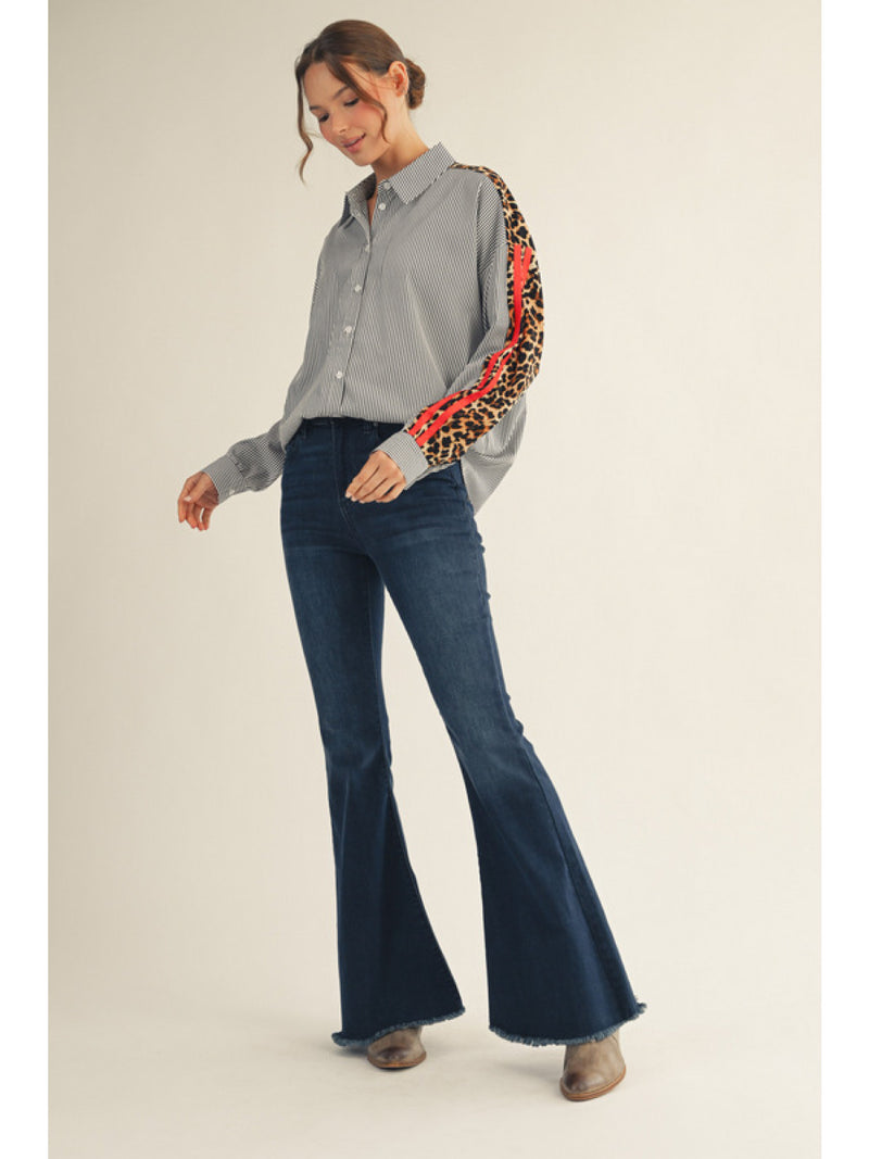 Taking Chances Chic Cheetah Striped Contrast Button Up Blouse