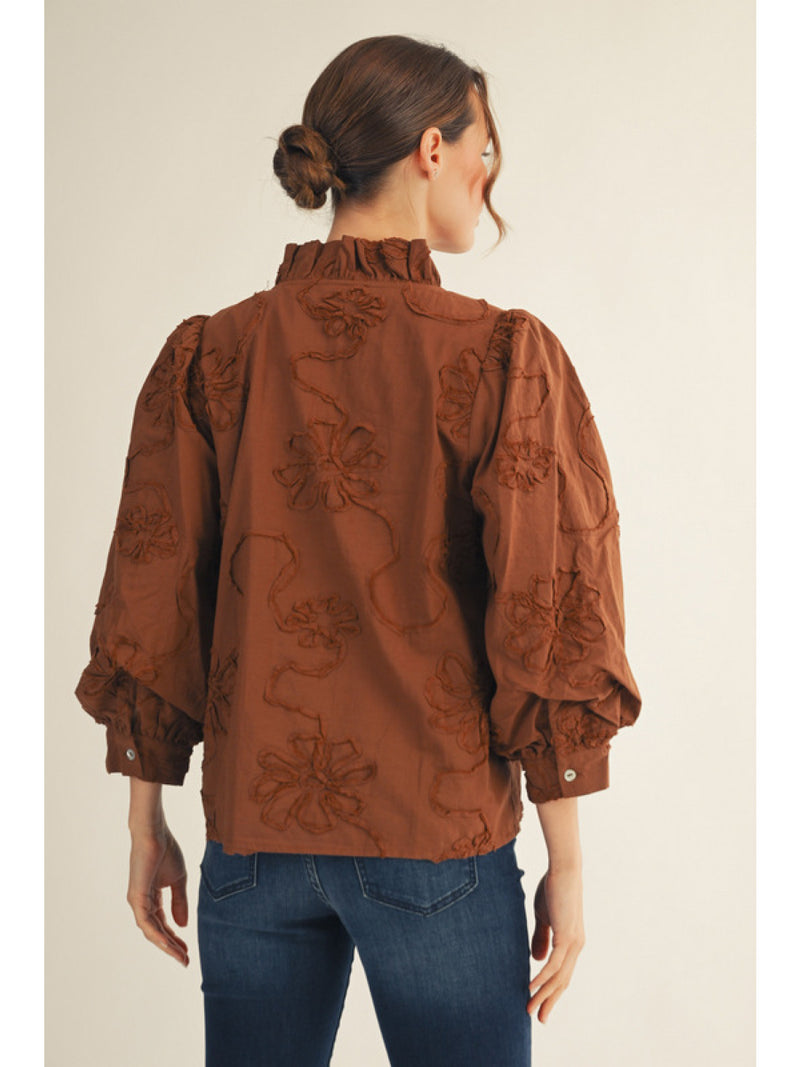 Fall Flowers Ruffled Floral Detailed Blouse