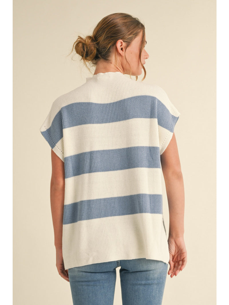 Stillwater Striped Knit Sweater Top - Denim & Off White