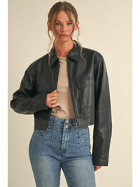 Slick n Sleek Pleather Crop Jacket - Black