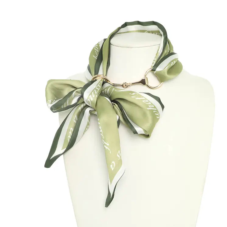 Satin Sage Elegance Print Scarf w/ Bit Charm