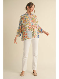 Hues of Botanical Blues Floral Printed Blouse