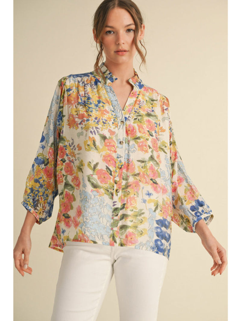 Hues of Botanical Blues Floral Printed Blouse