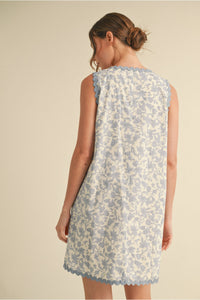 Cottage Charm Contrast Floral Dress - Blue