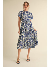 Botanical Blues Printed Midi Dress