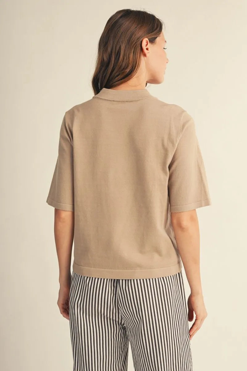 Crush Hour Knit Short Sleeve Top - Taupe