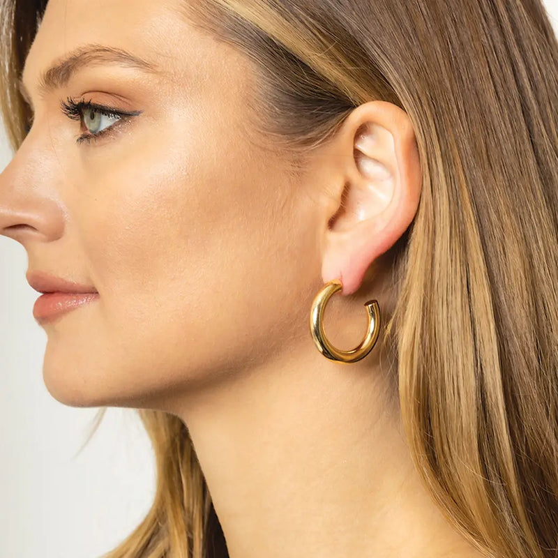 14K Gold Dipped Everyday Essential 1" Thicker Hoop Earrings
