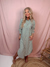 Country Club Brunch Striped Long Sleeve Midi Dress in Green
