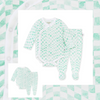 Wavy Check Wrap Bodysuit & Footed Pant Set - Mint