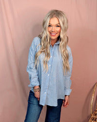 Structured Essential Striped Button Down Top - Blue