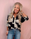 Ivory Noir Floral Printed Top - Black