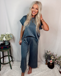Soft Reset Mineral Wash Scuba Lounge Set - Denim