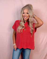Main Character Mock Neck Knit Top - Red
