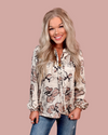 All That Glitters Floral Peasant Top with Gold Speckled Details