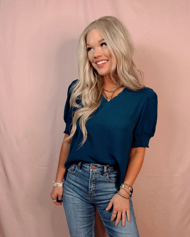 Ray Of Sunshine Ruffle Sleeve Blouse - Teal