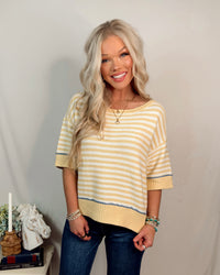 Sunshine & Stripes Contrast Trim Knit Top - Butter Yellow