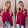 Richie V-Neck Cuffed Blouse- Wine