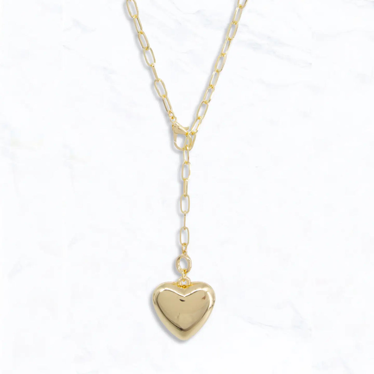 Lasso Lariat Adjustable 28" Gold Puff Heart Necklace