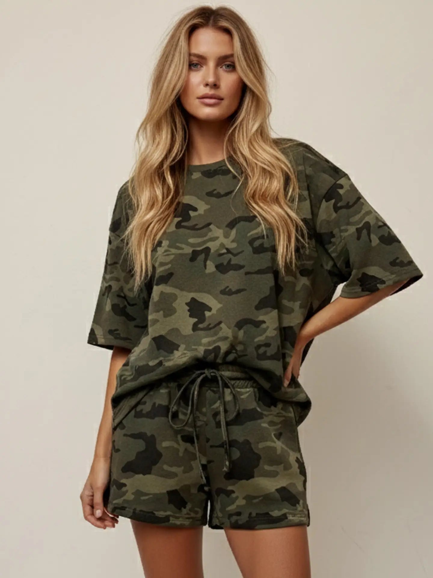 Gone Rouge Oversized Camo French Terry Top & Shorts Set