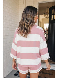 First Serve Striped Half Zip Oversized Tee + Shorts Set