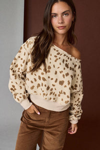Speckled Spice Spotted Print Off The Shoulder Sweatshirt / Top