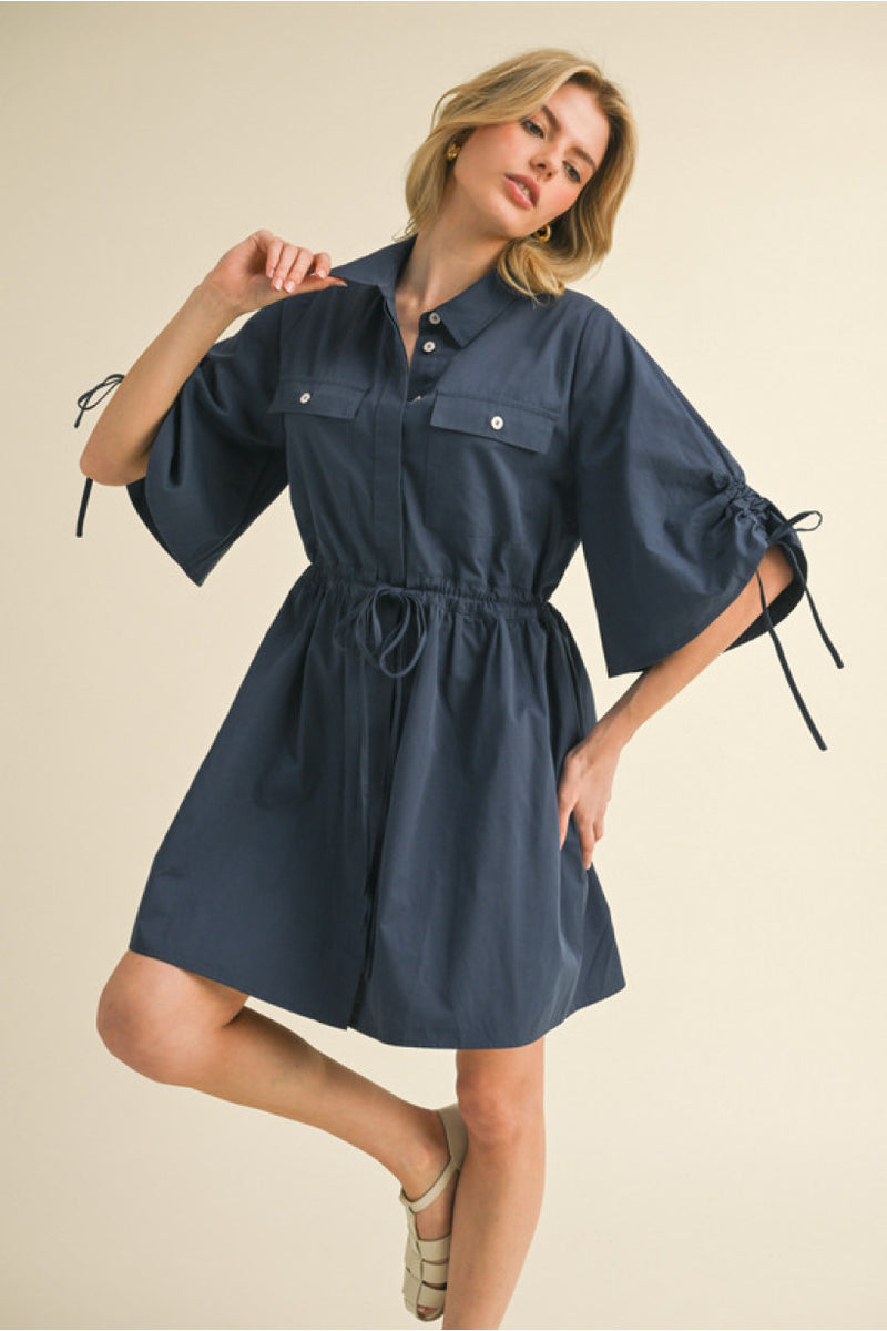 Executive Decision Drawstring Tie Dress - Navy