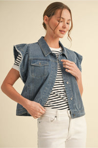 Delicate & Divine Ruffle Sleeve Denim Vest