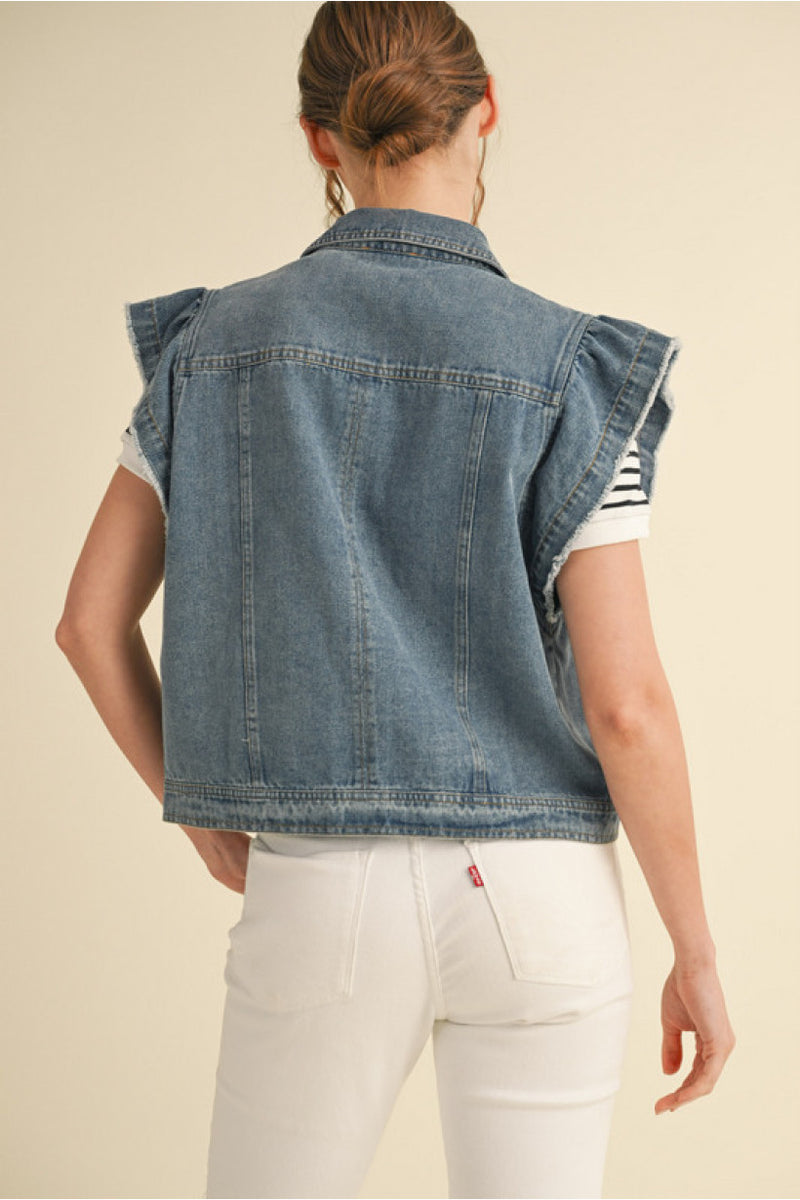 Delicate & Divine Ruffle Sleeve Denim Vest