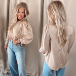 Picture Perfect Balloon Sleeve Blouse- Taupe
