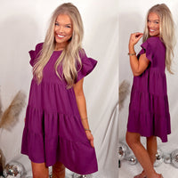 Easy Does It Everyday Ruffle Dress - Plum