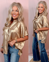 Glow Getter Collared Button Up Blouse - Gold