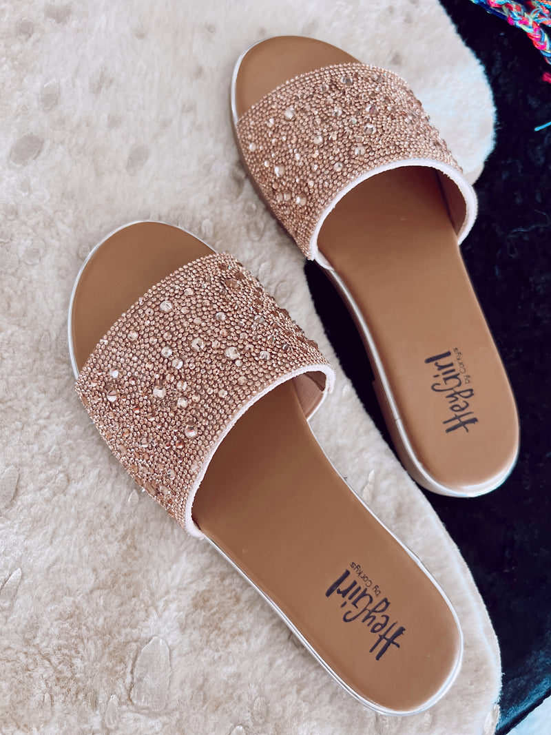 Pizzazz Champagne Rhinestone Slides