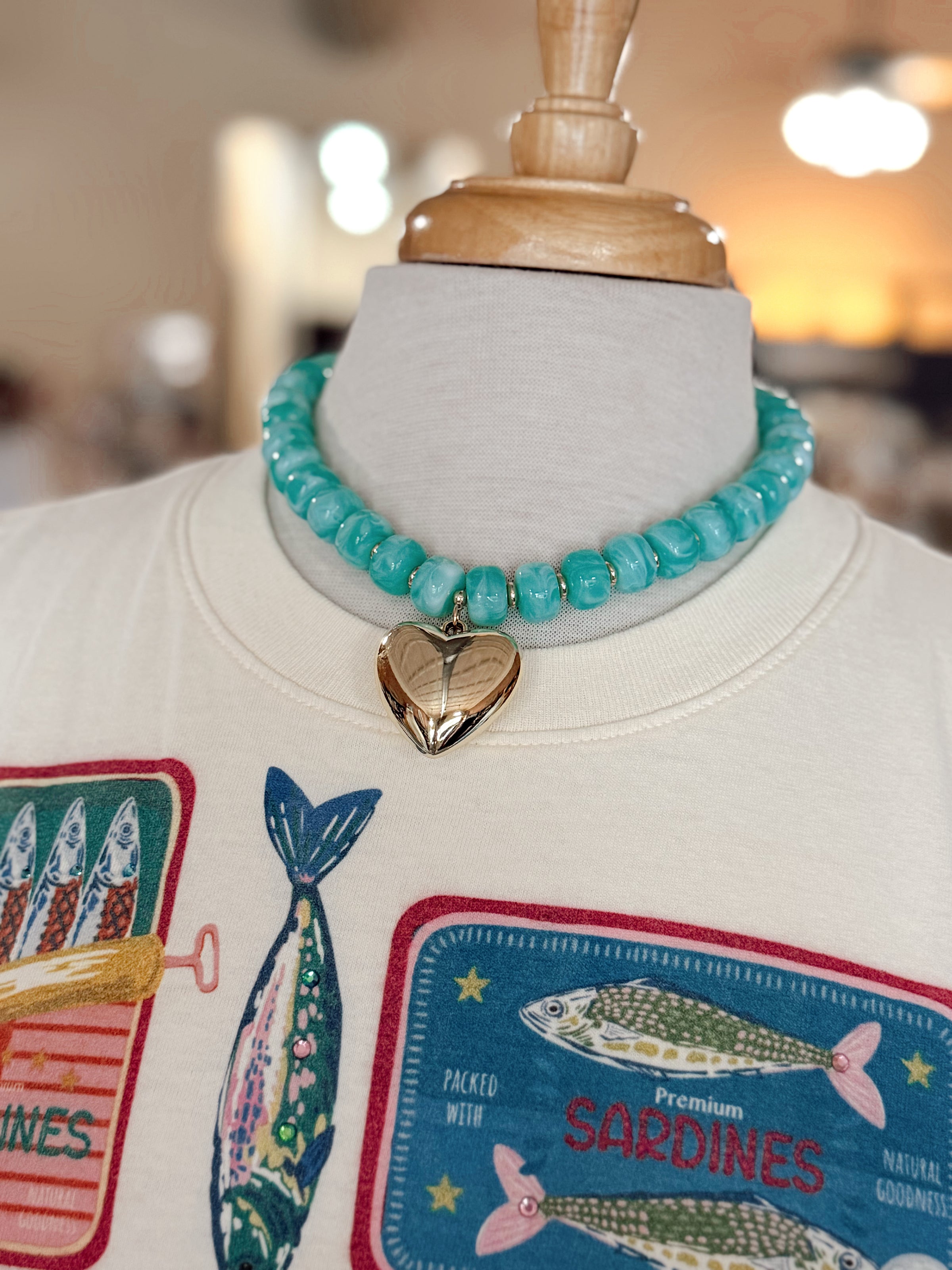 Azure Heart Charm Necklace