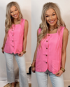 Love Potion Linen Square Neck Vest - Pink