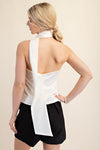 Charleston Chic Satin Straight Neckline Scarf Blouse - Ivory