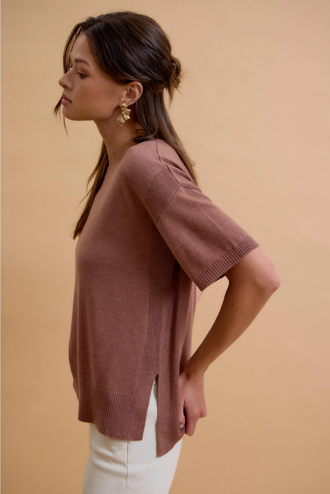 All About Ease Knit Sweater Top - Sepia