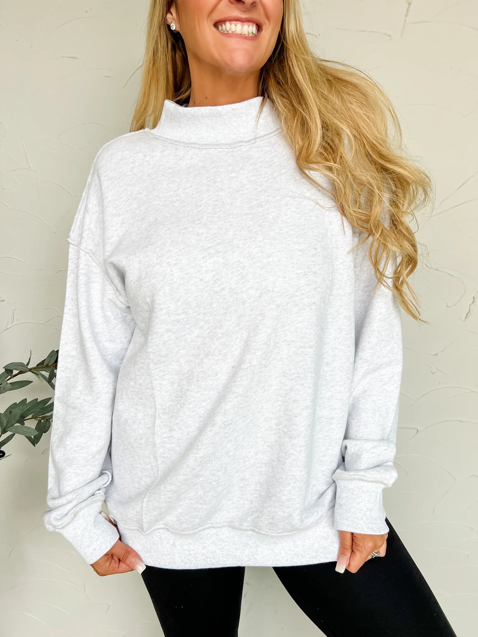 Montauk Mock Neck Oversized Sweatshirt in Heather Grey