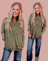 Above Average Acid Wash Hi-Low Pullover Sweater - Light Olive