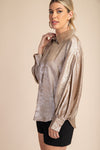 Champagne Dreams Metallic Button Up Blouse