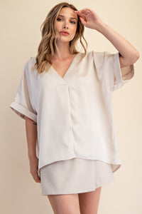 Sultry Satin Staple V-Neck Top - Cream
