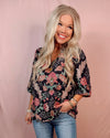 Moonlit Florals Printed Top - Black
