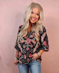 Moonlit Florals Printed Top - Black